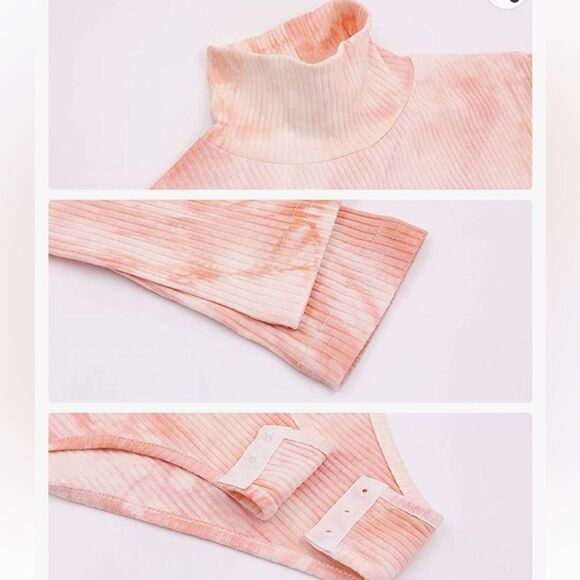 Queen.M Basic Bodysuit Tie Dye Turtleneck Leotard Long Sleeve - Picture 10 of 11